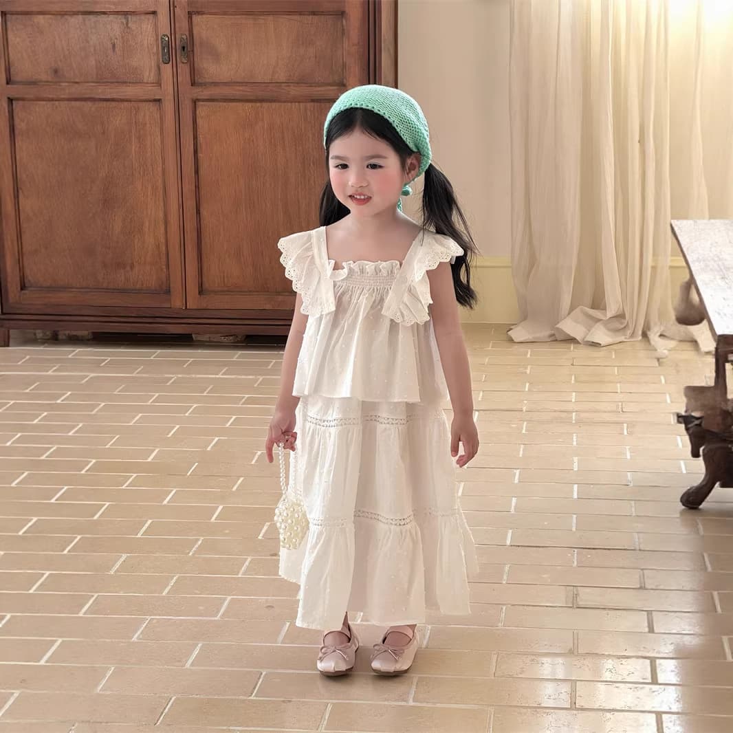 Girls Solid Color Camisole Top Lace Skirt Set 2026 Spring New Korean Style Children's Vest Baby Skirt