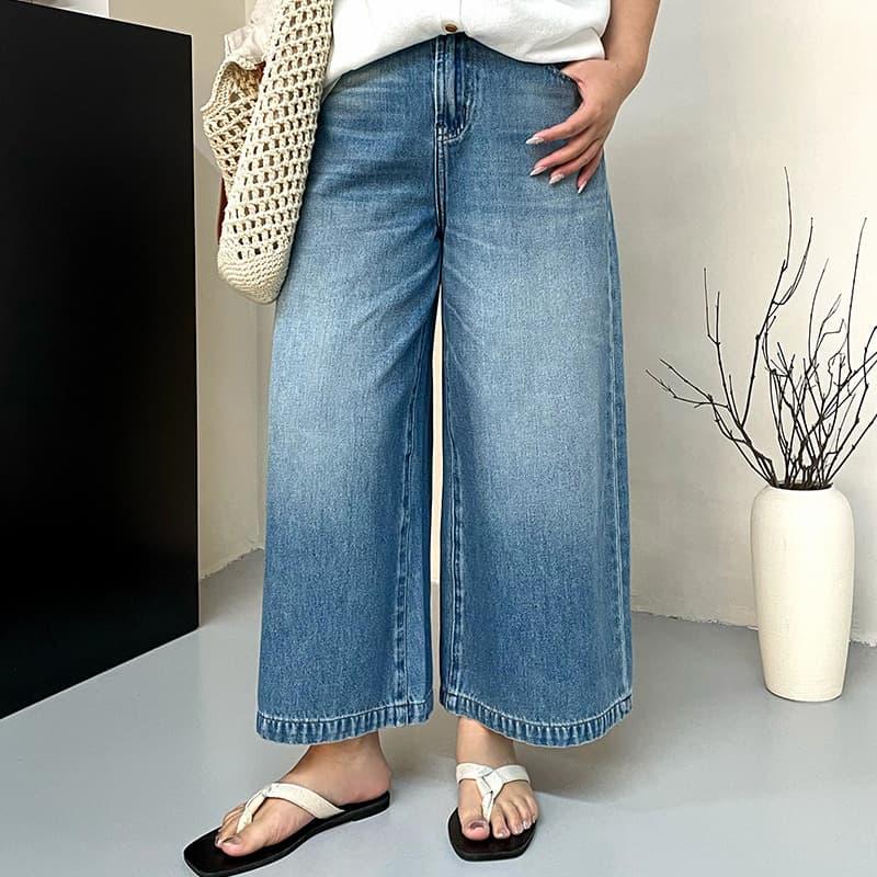Plus Size Women's High-Waist Casual Capri Jeans Vintage Denim 2026 Spring Fat mm Straight Wide Leg Pants VK1536