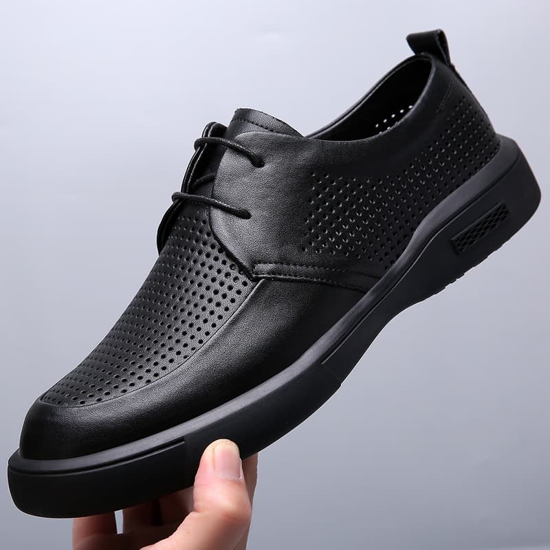 Men's Summer Autumn Breathable Hollow Out Korean Style British Business Leather Shoes, Genuine Leather Formal Trendy Youth Sandals