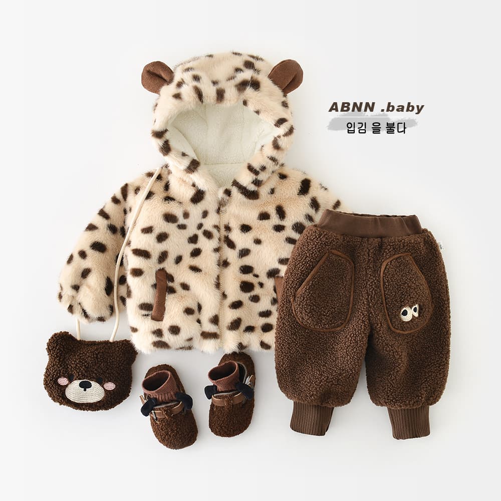 Boys and Girls Fuzzy Sweater Coat Baby Stylish Leopard Print Fleece-Lined Thickened Autumn Winter Hooded Children's Padded Jacket 55913