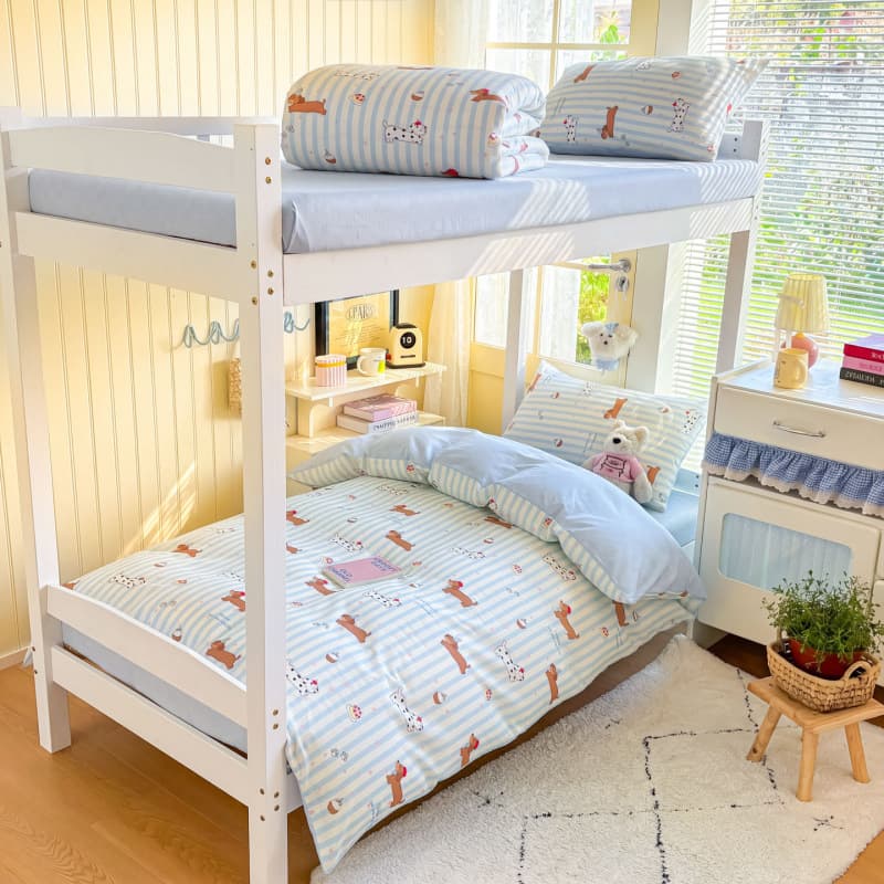 Student Bedding 100% Cotton 3-Piece Set, Dormitory Full Cotton Fitted Sheet, Duvet Cover, Cartoon Design Single Bed Set