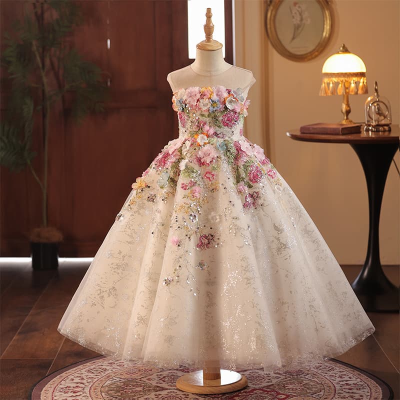 Girls' dress, high-end French forest-style flower host, catwalk, piano performance outfit, birthday flower girl princess dress