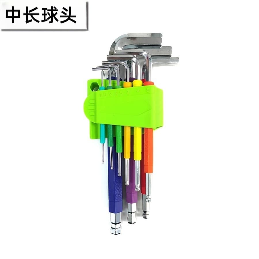Color Hex Key L-Shaped Ball End Long Arm Hex Wrench Set with Screwdriver Handle