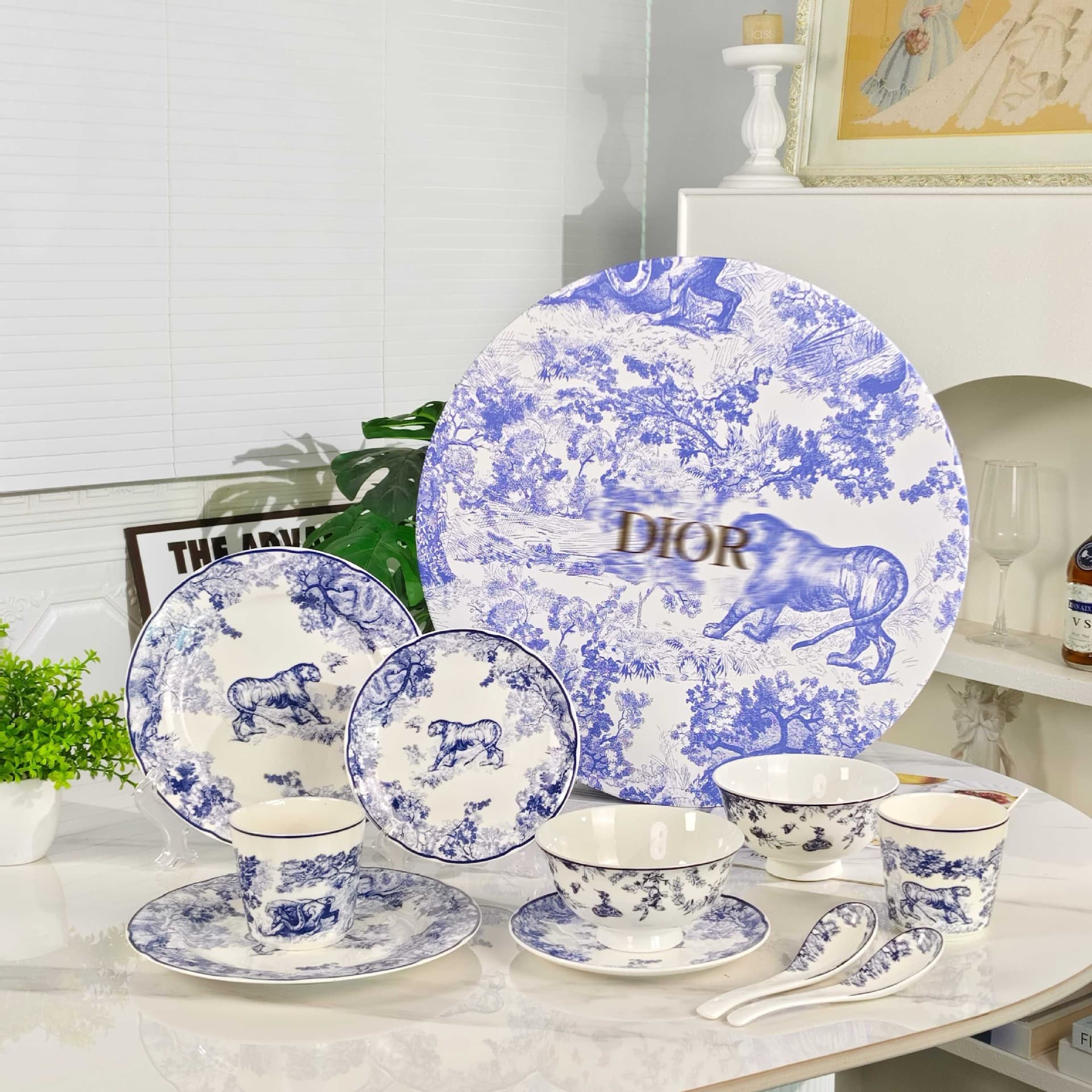 Dijia Toile Blue Tiger Series Fine Bone China Western Dinner Plate Bowl Spoon Set Household Housewarming Gift High-end Tableware