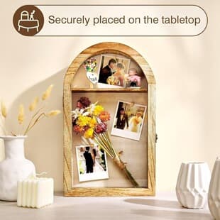 Wooden Arch Photo Frame Shadow Box Wedding Bouquet Souvenir Display Stand DIY Dried Flower Storage Frame Wall Mounted Tabletop