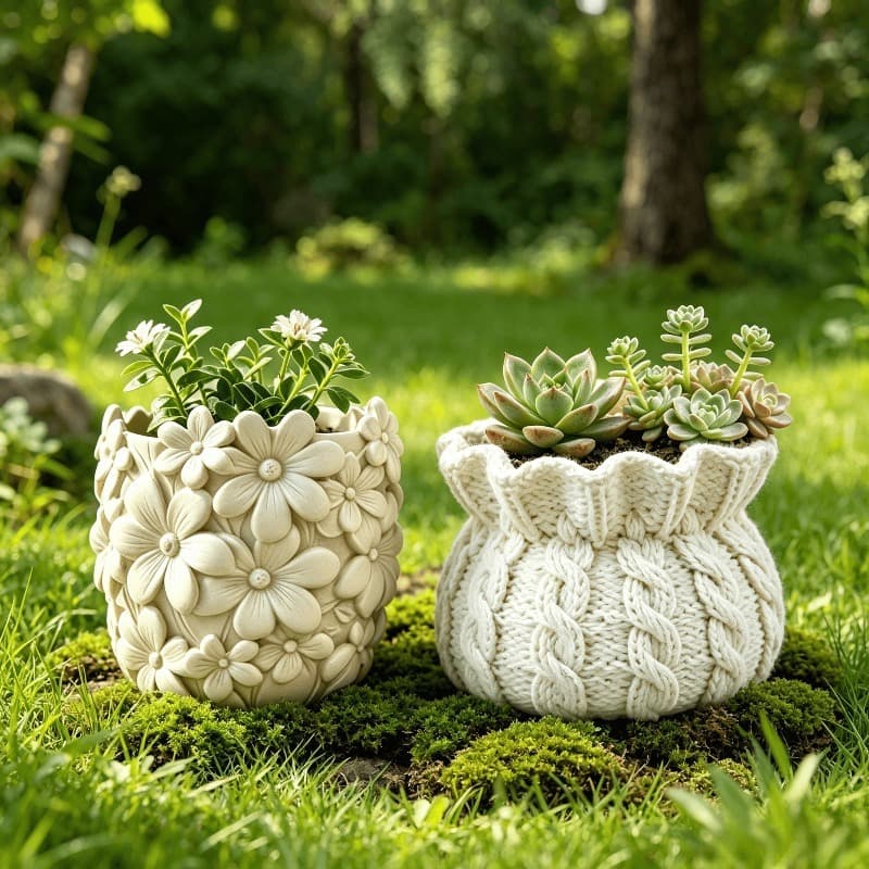 Resin silicone mold 2 styles embossed flowers knitted bag flower pot mold DIY plaster succulent container epoxy tree