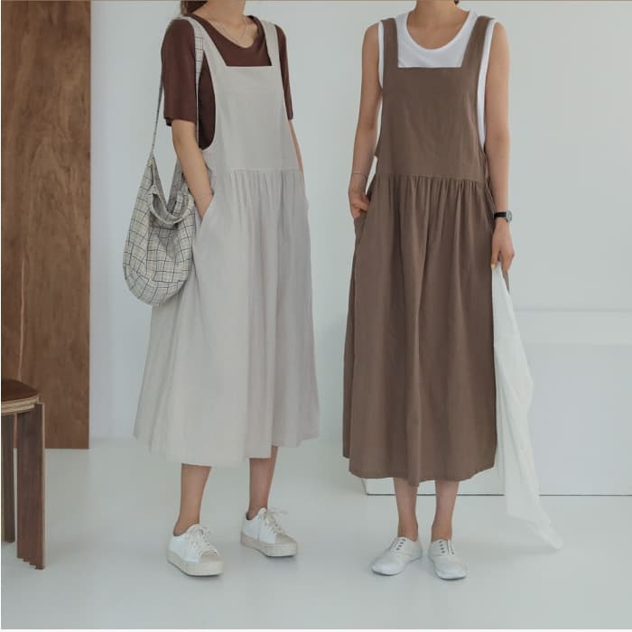 In Stock 2020 New Plus Size Women's Cotton Linen Camisole Dress Washed Cotton Vest Dress