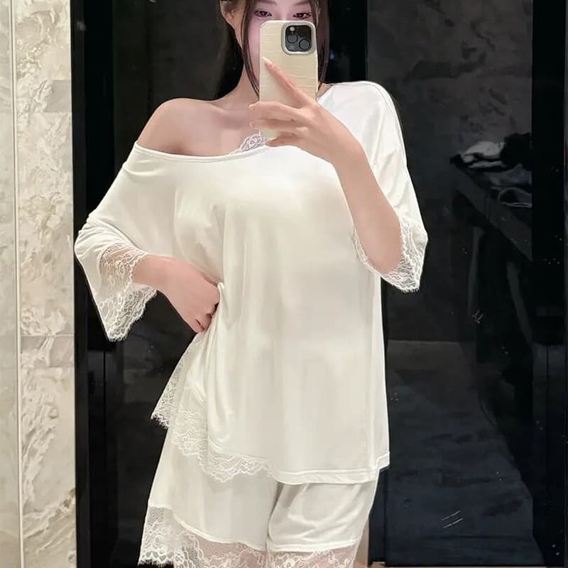 Modal Sleepwear for Women Lace with Padded Bra Summer Short Sleeve Shorts Cool Cotton 2026 New Set Loungewear