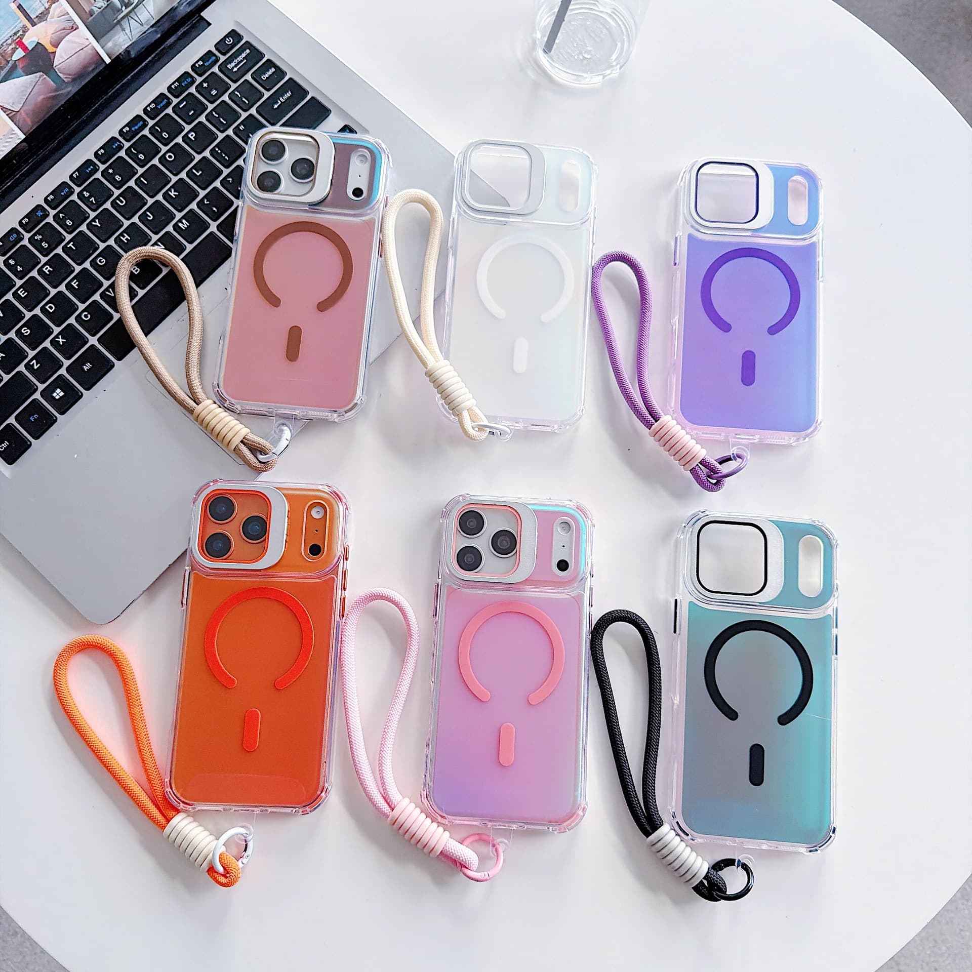 New Four-Corner Drop-Proof Premium Lens Cover Stand IP17 PRO MAX Colorful Chameleon Magsafe