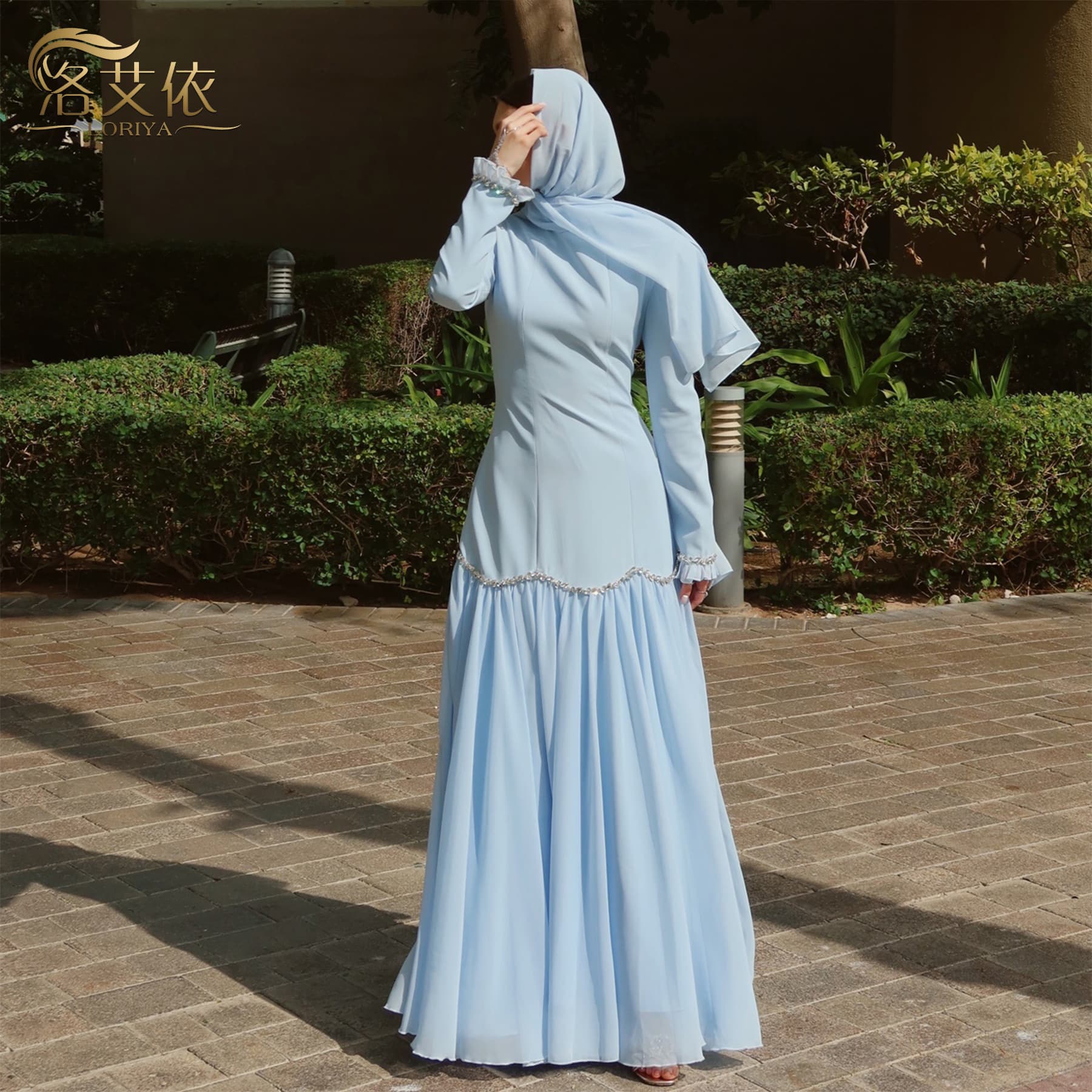 2026 Loriya Long Sleeve Party Elegant Patchwork Rhinestone Dress LR1190