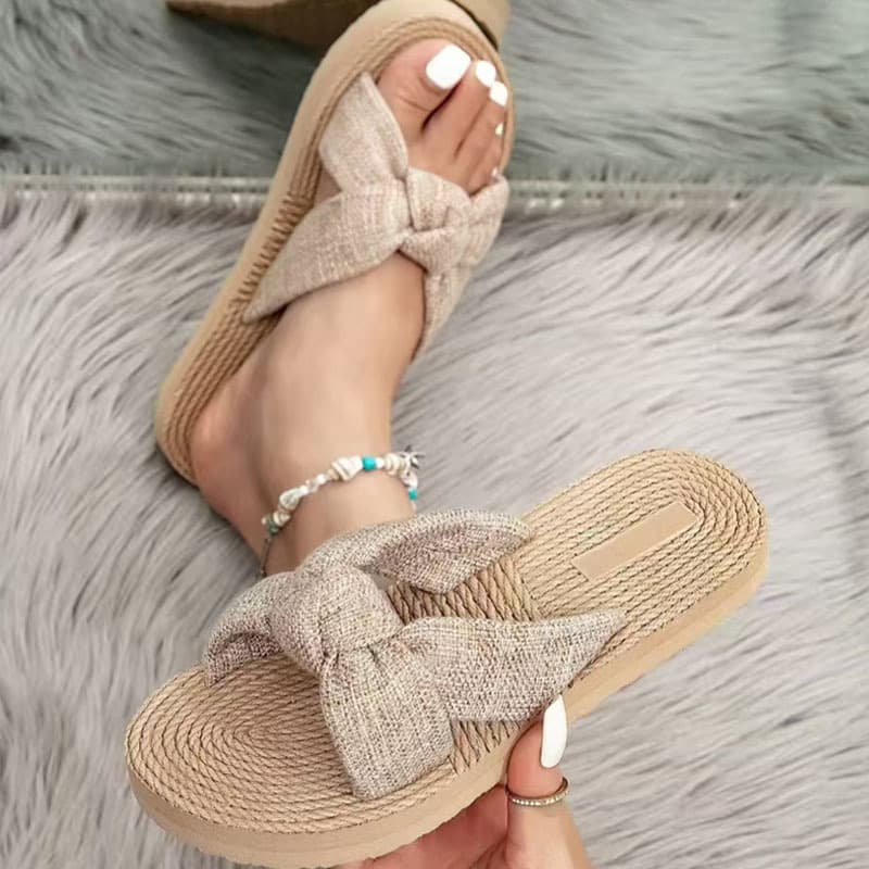 Fashionable EVA Flat Sandals Breathable Butterfly Knot Round Head Women's Slippers Outdoor Wear Casual Slip-On Shoes
