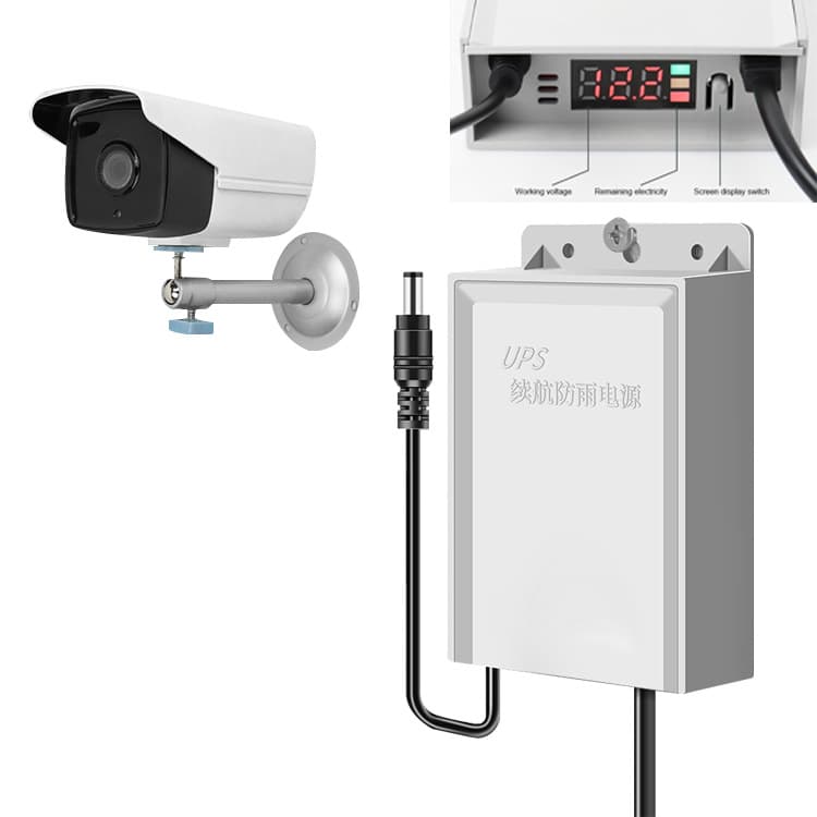 Mini UPS 12V surveillance power supply, outdoor camera access control system, rainproof, emergency backup power during power outages, long battery life.