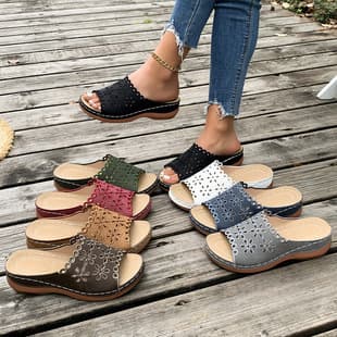 Wedge Slippers Plus Size Wedge Slippers for Women Ultra Lightweight Hollow Embroidered Thick Sole Women's Slippers