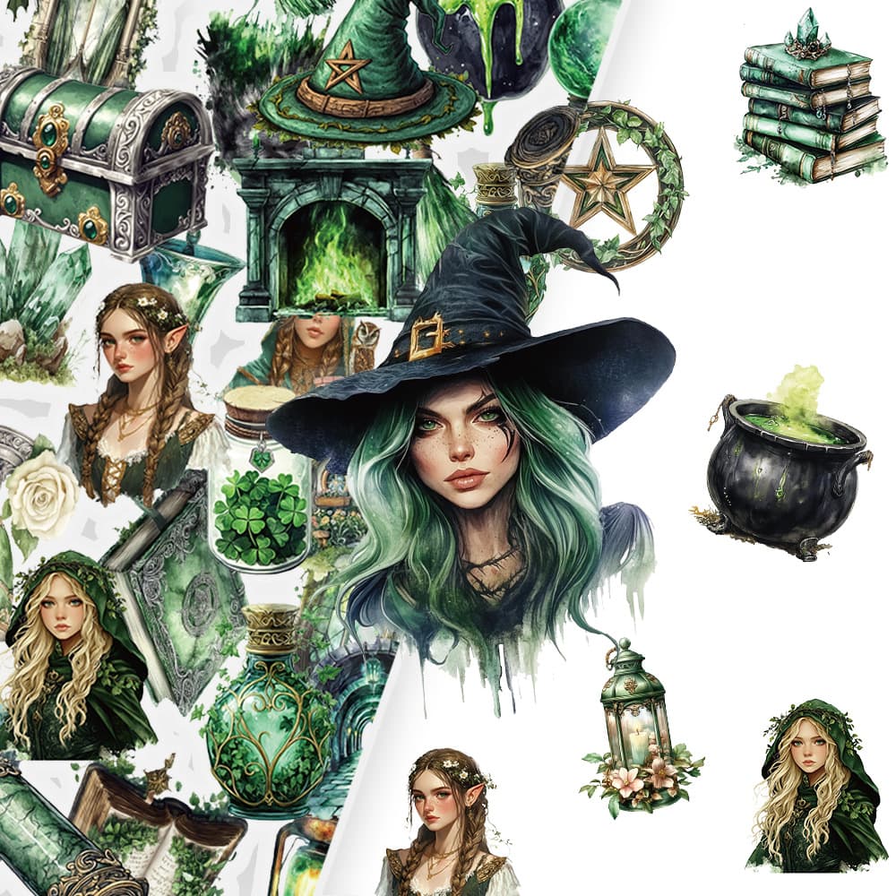 50 Cross-border Hot Forest Witch PET Stickers Dark Magic Potion Transparent Waterproof Scrapbook Stickers
