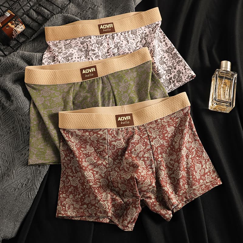 Classic Rose Men's Cotton Boxer Briefs New Style Skin-Friendly Breathable