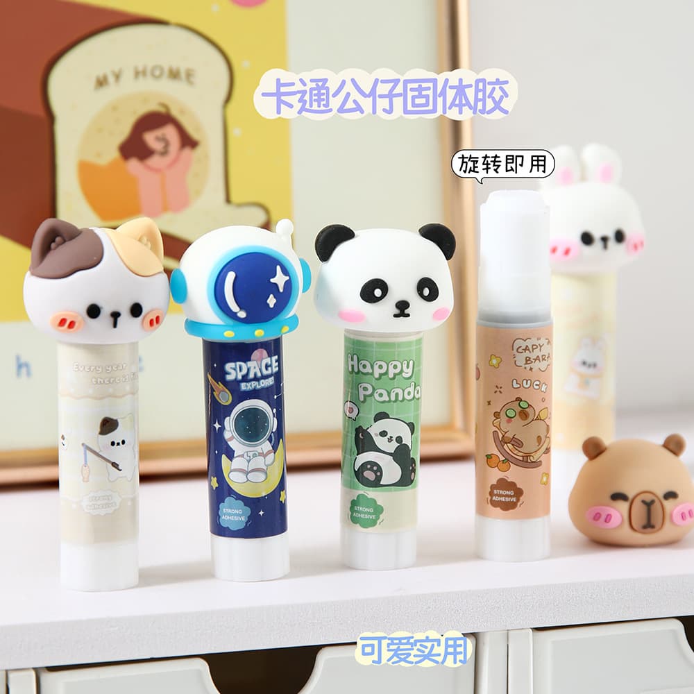 Custom Cartoon 3D Character Solid Glue Stick for Kids, School Learning and Office Use Glue Wholesale