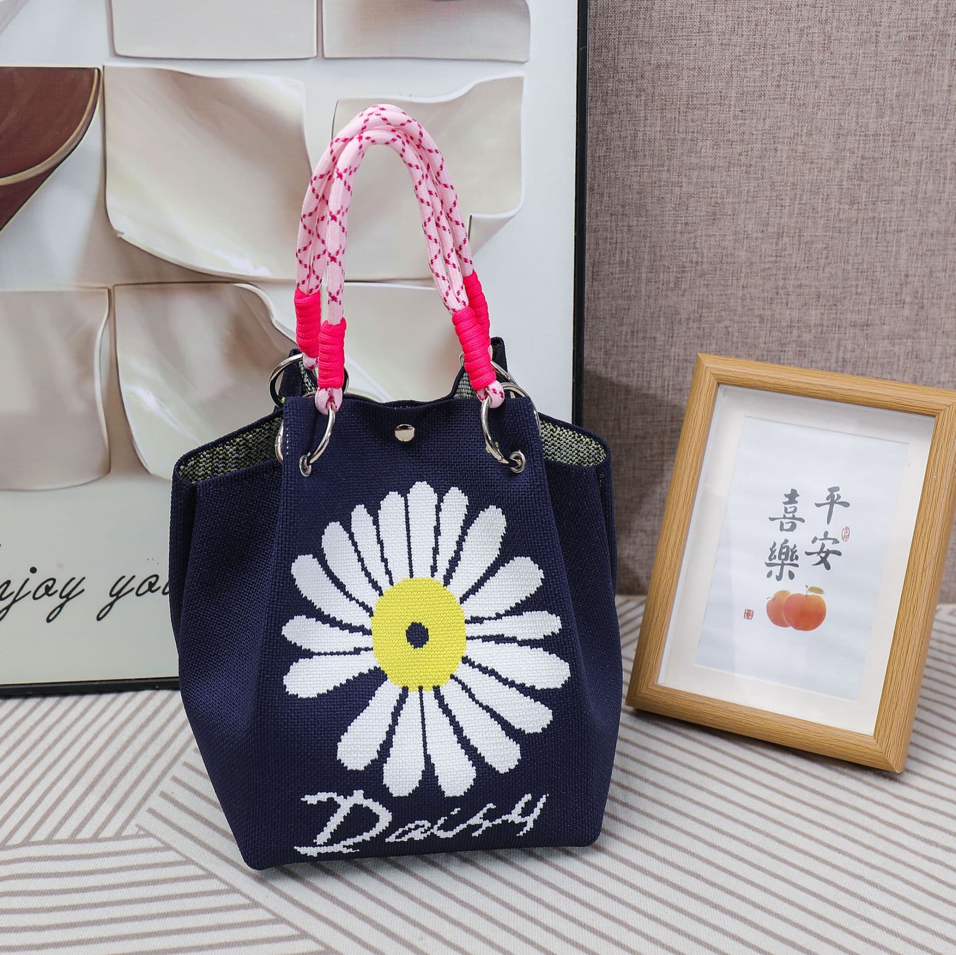 2026 New Knitted Handbag for Women, Magnetic Button Red Tote, Large Capacity, Versatile for Shopping and Strolling