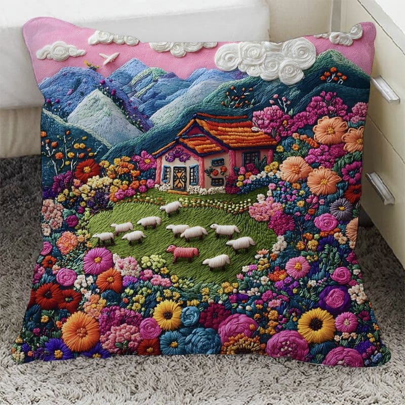 Cross-border hot selling printed colorful landscape cartoon fairy tale flower fairy animal pillow cover for home use sofa cushion cover