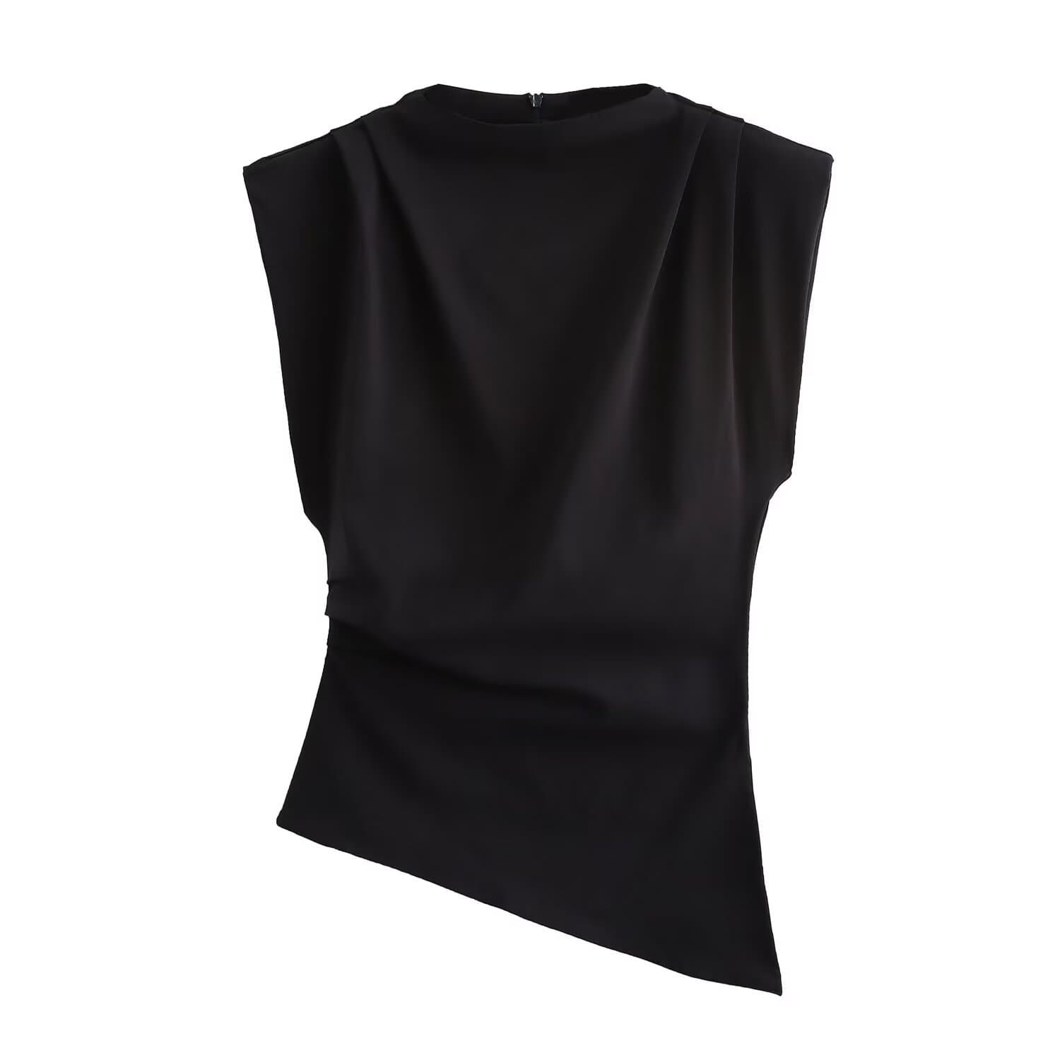 ZARZ Self-Made European & American Style New Women's Fashion Classic Pleated Decorative Padded Shoulder Top 0085/845