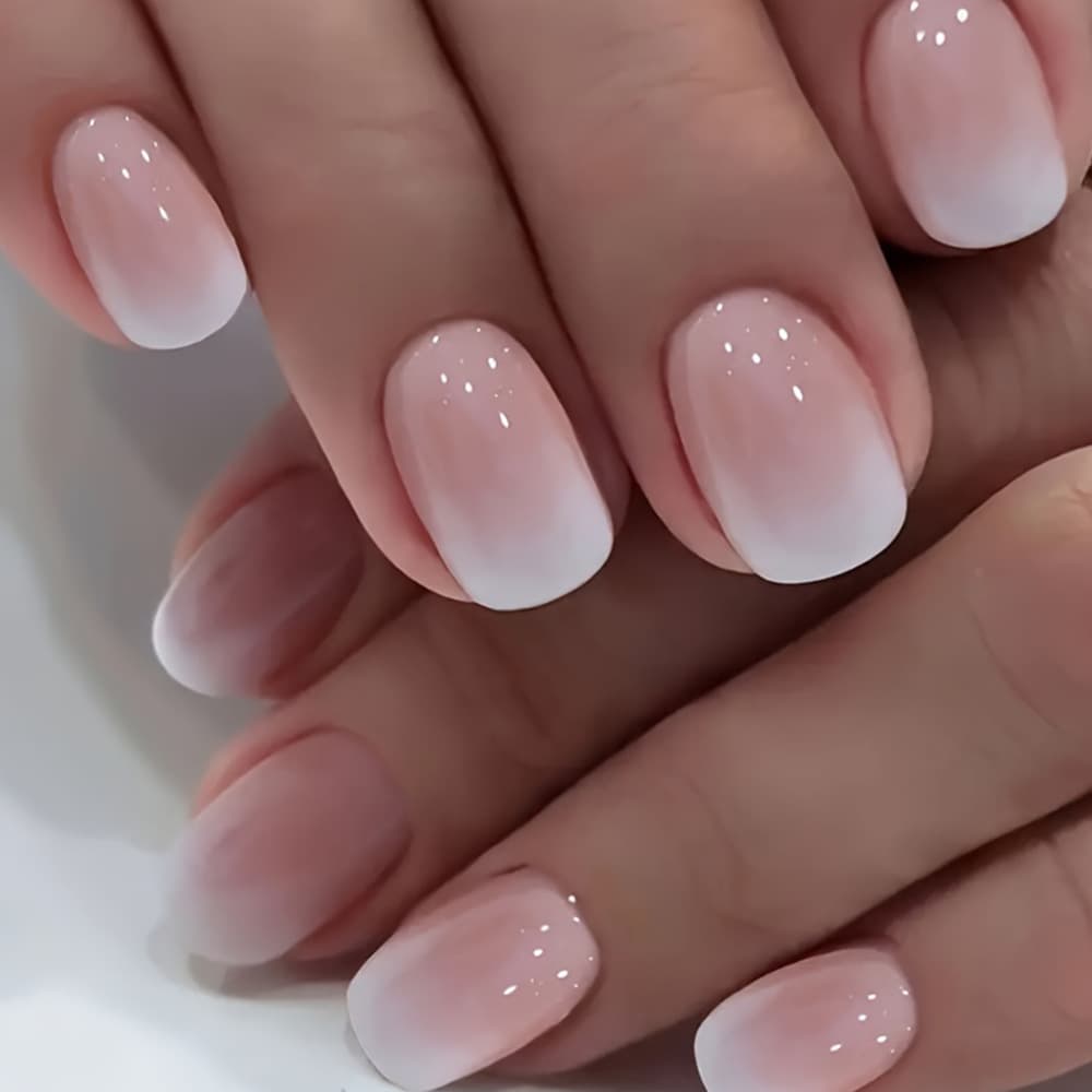 Milky White Gradient Press-On Nails, Nude Pink Jelly Texture Nail Art, 24-Piece Set Nude Pink Jelly False Nails