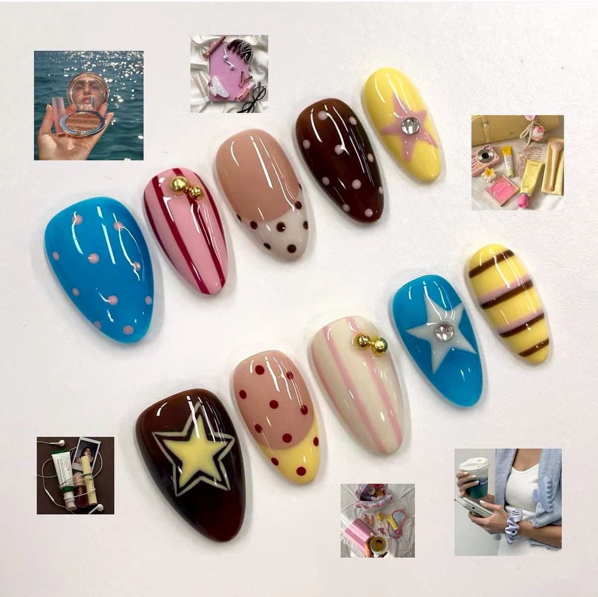 Cross-Border Hot Selling American Style French Polka Dot Wearable Nails Ultra-Short Almond Colorful Dopamine Nail Tips for Trendy Girls
