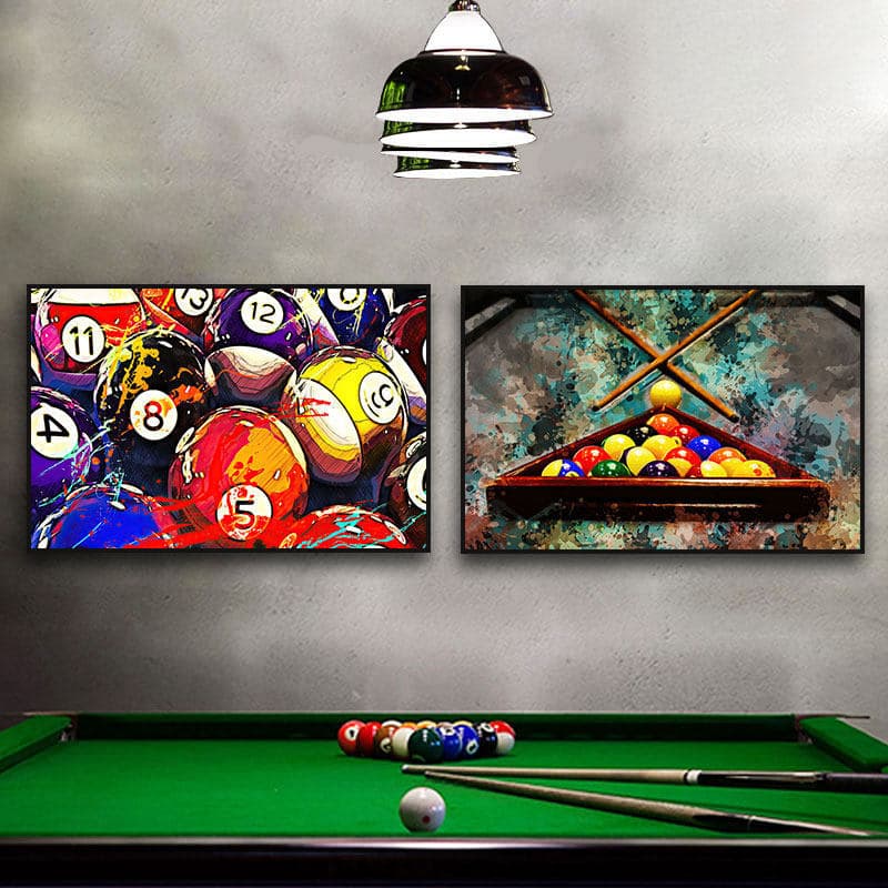 Billiard Hall Wall Decoration Painting, Billiard Room Club Billiard Oil Painting, Vintage Bar Industrial Style Wall Art