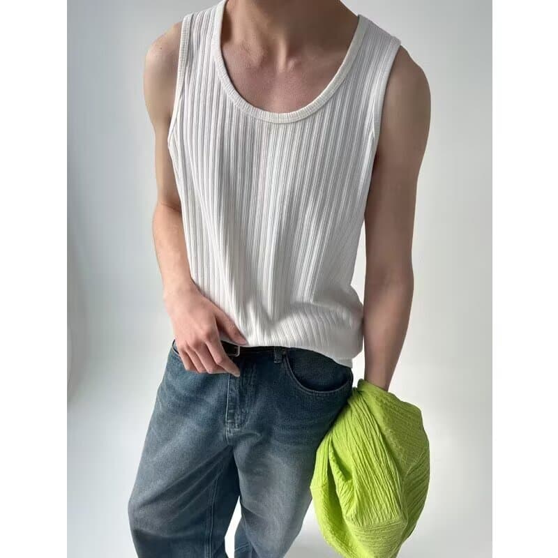 New Trendy Ribbed Men's and Women's Casual Solid Basic Texture Tank Top, Sleeveless Vest, Racerback, Harajuku Ins Style