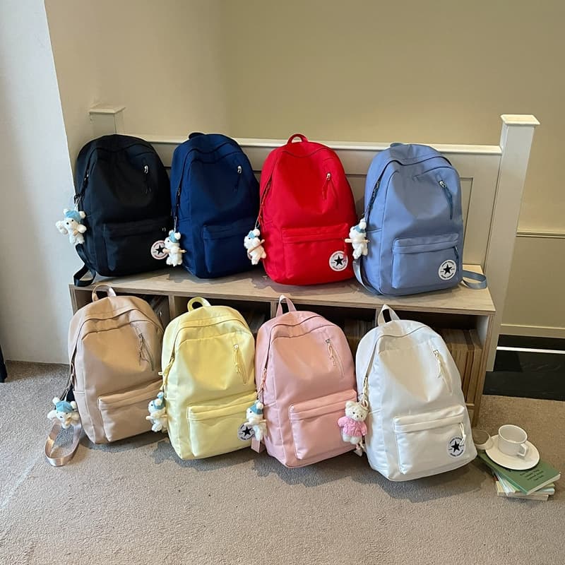 Solid Color Backpack Student School Bag Large Capacity Casual Backpack 2026 New Simple Versatile Solid Color Backpack