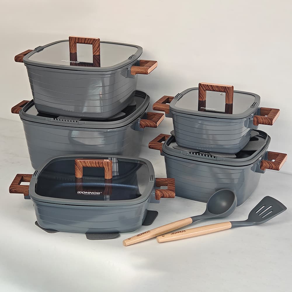 Square Stockpot for Home Use, Double-Ear Pot, Non-Stick Ceramic Coating, Compatible with Induction Cooker and Gas Stove