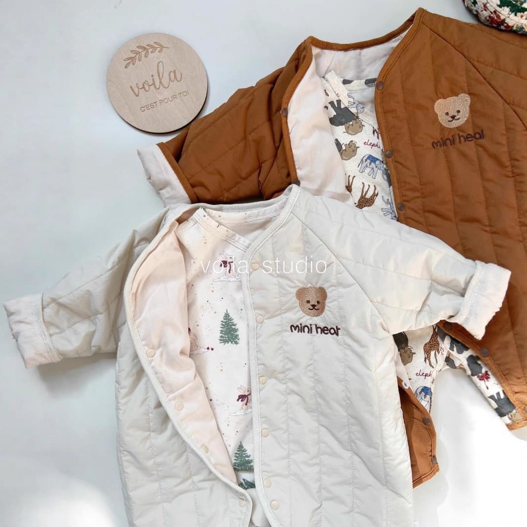 Lightweight Baby Bodysuit Boys Girls Autumn Winter Cotton Padded Romper Baby Warm Onesie Bear Embroidery Cotton Jumpsuit