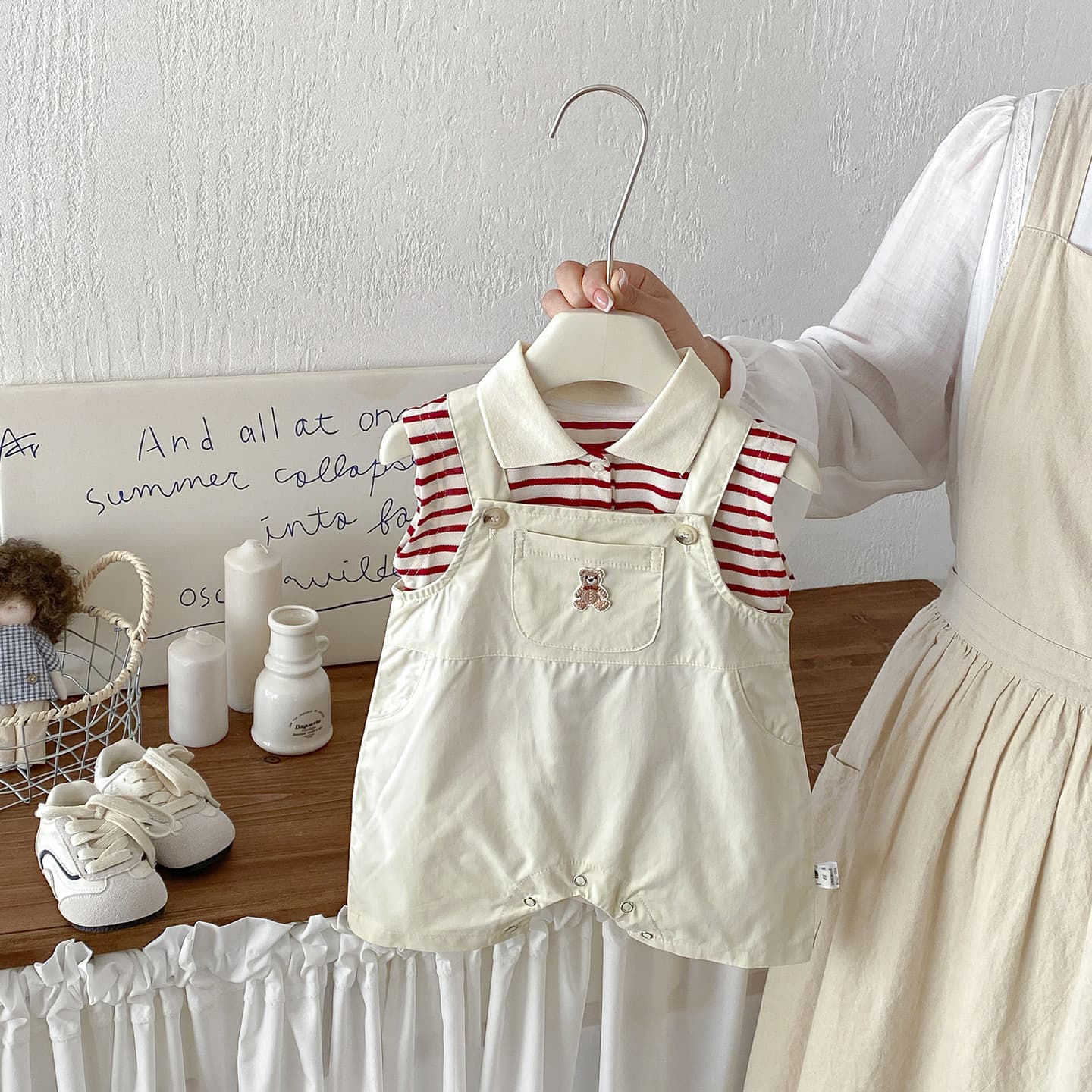 Dianxi Infant Polo Shirt Romper Set Summer Newborn Top and Bib Romper Two-Piece Set