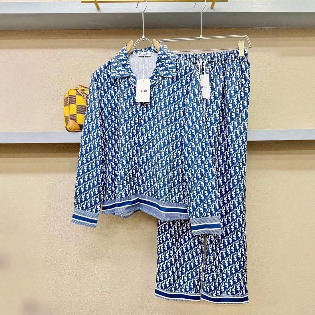 26 Di Feng Blue and White Print Men's Long Sleeve Pajama Set Homewear Casual Fashion New