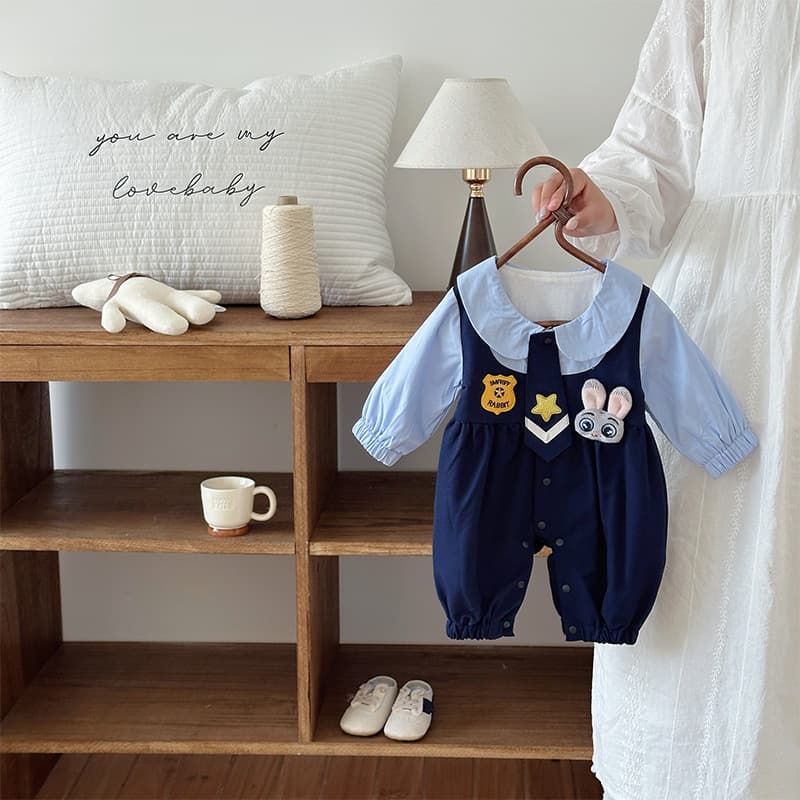 Newborn Baby Spring and Autumn Onesies for Boys and Girls, Super Cute Judy Rabbit Police Officer Ha Yi Newborn Crawling Suit