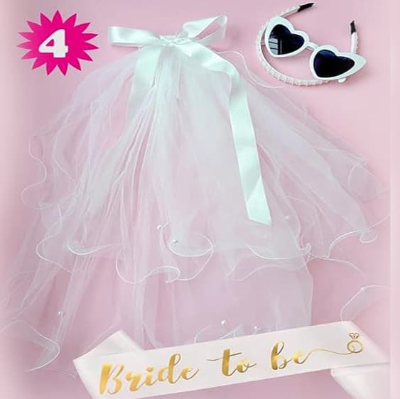 Bridal Party Veil Headband Belt Glasses 4 Pieces Bachelorette Party Decoration Bridal Shower Supplies Bridesmaid Gift