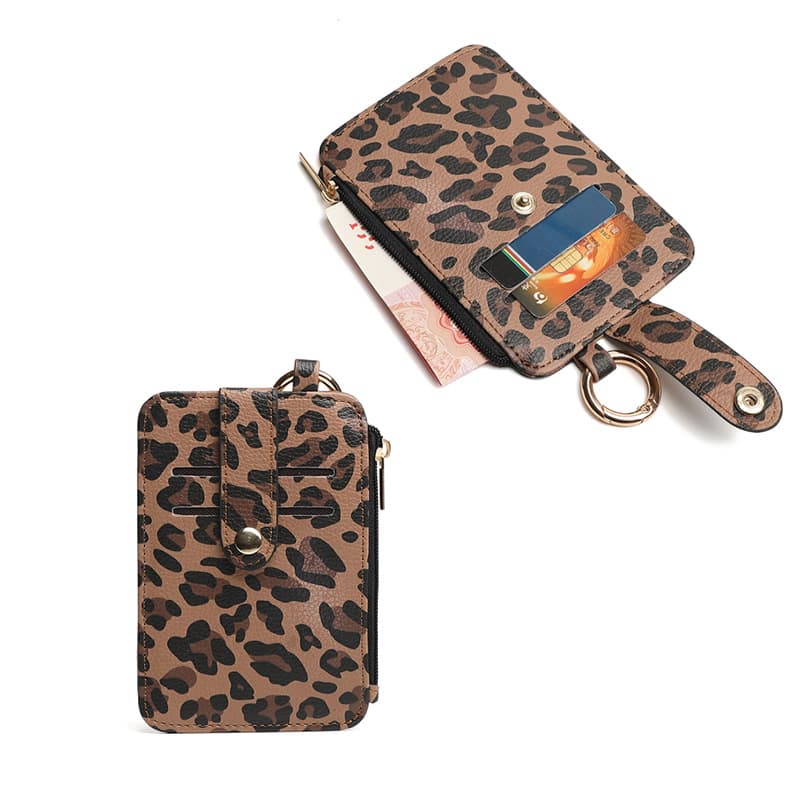 Cross-Border Leopard Print PU Leather Multi-Card Slot Card Holder Compact Zipper Coin Purse Portable Card Holder Key Pendant Cosmetics Bag