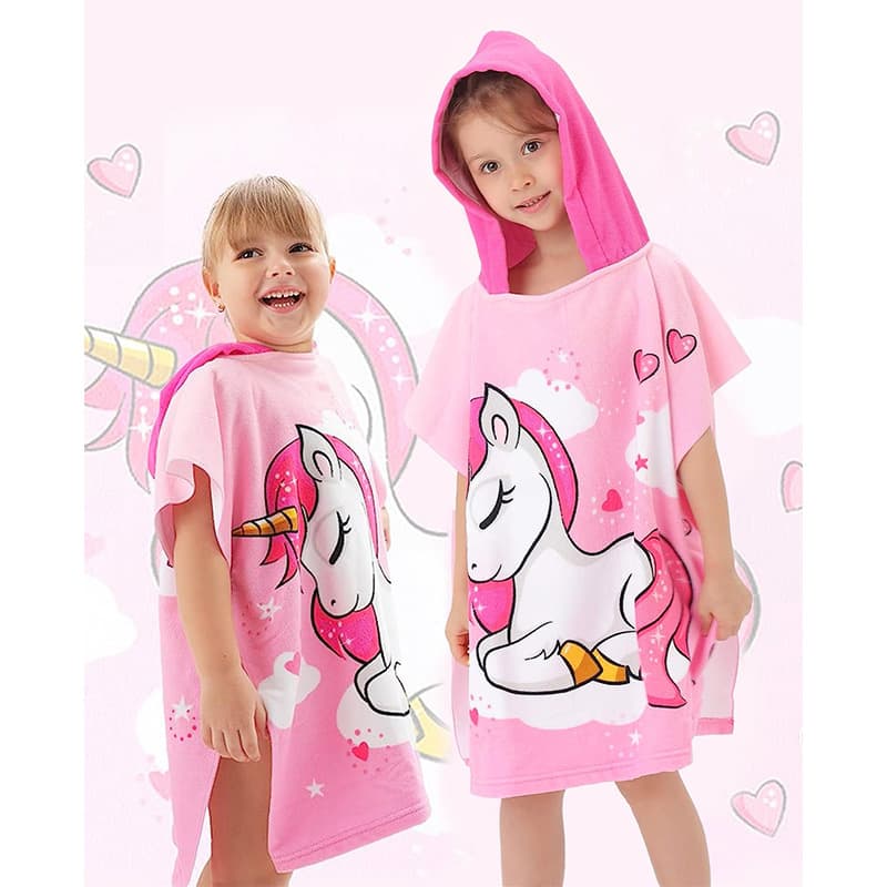 Quick-Dry Kids Bath Cape Towel with Hood, Cartoon Print Swimming Bathrobe for Boys and Girls, Beach Towel