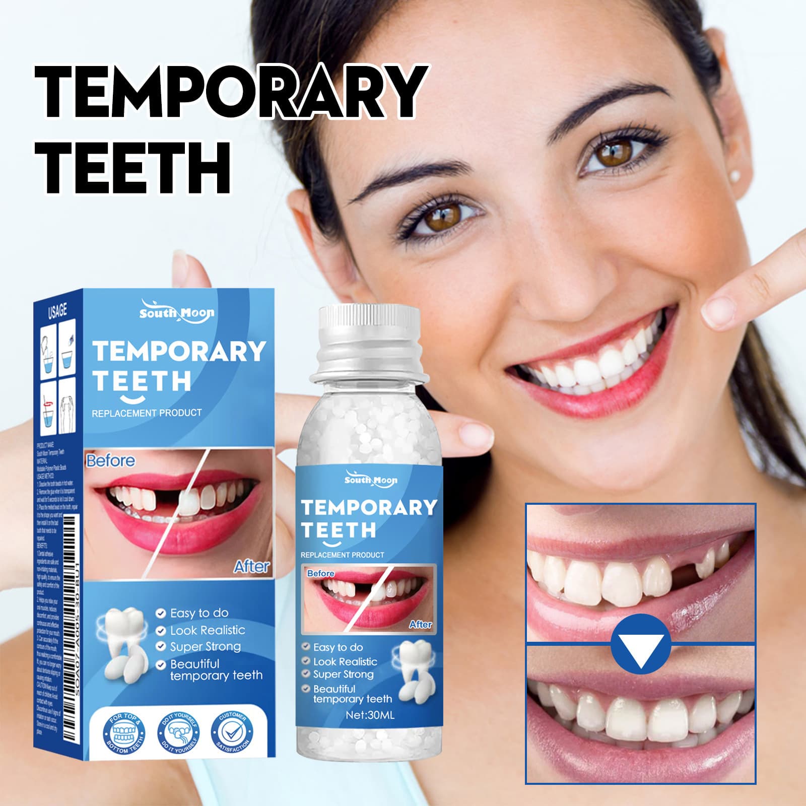 South Moon Solid Dental Filling Gel for Temporary Tooth Repair, Gap Filling, and Denture Fix