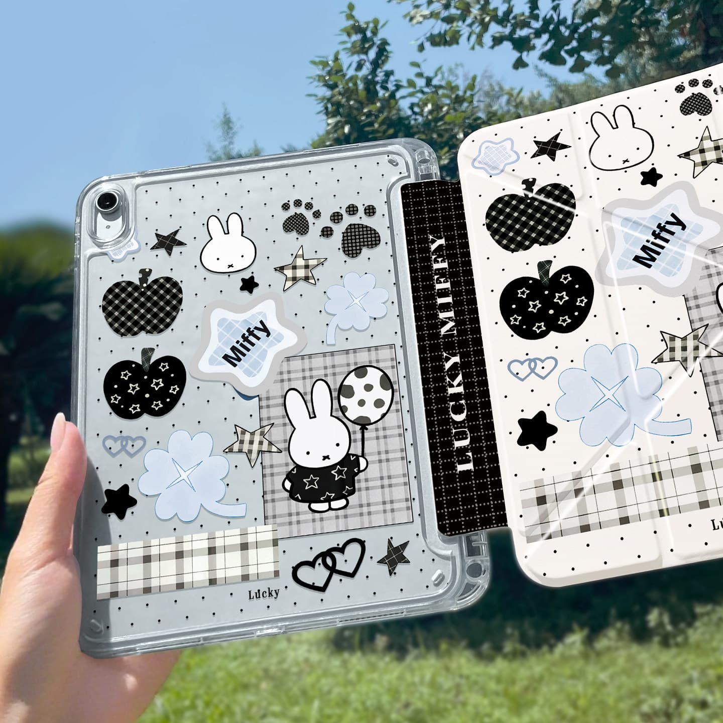 Case for iPad 11, Air 8/7/6, Rabbit Tablet Cover, Mini with Pen Slot, Pro Transparent 9th Gen Trifold