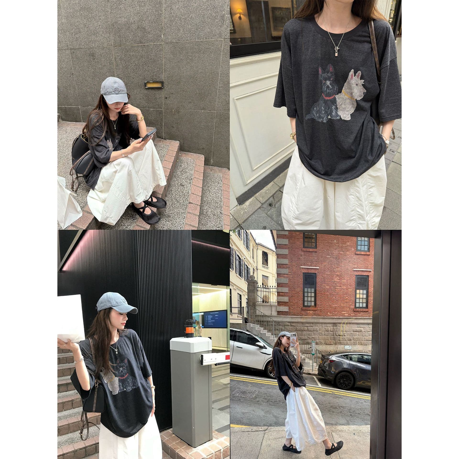 Superniniyy Playful West Highland White Terrier & Vintage Distressed Print Washed Cotton Dog Tee Mid-Sleeve T-Shirt #5154J