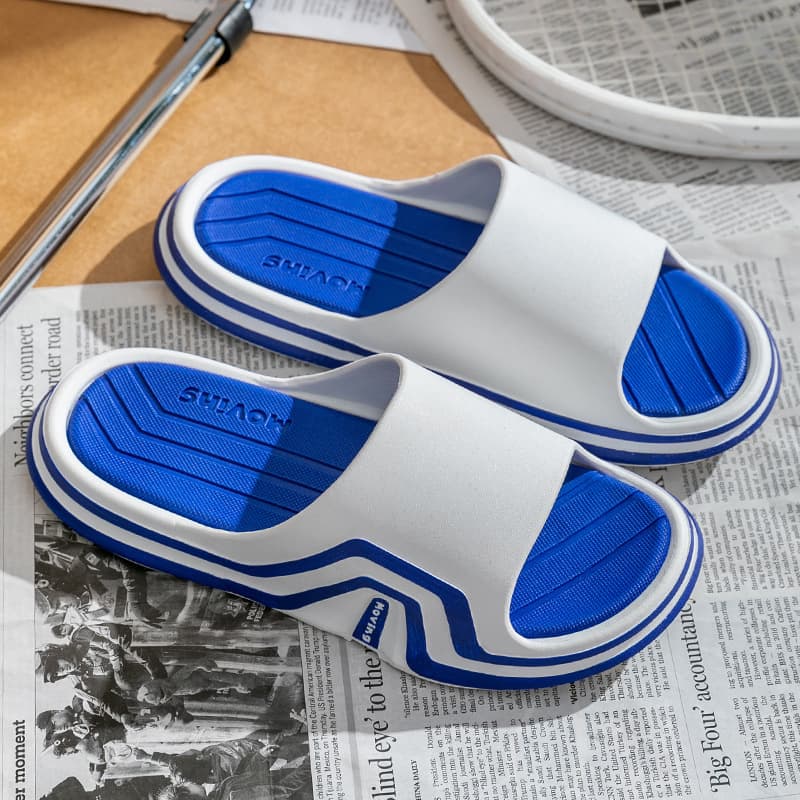 In Stock Men's Two-Tone Soft-Bounce Sports Slippers, Summer Indoor Non-Slip Bathroom Slippers