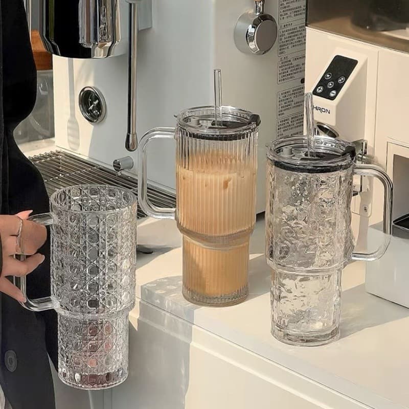 Large Capacity Glass Mug Giant with Handle Straw Cup High Appearance with Lid Office Coffee Water Cup for Women