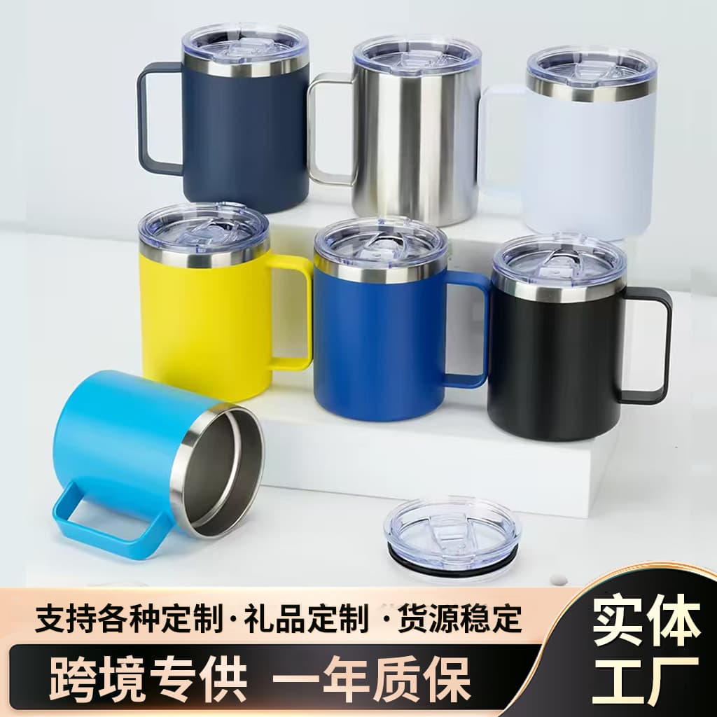 New Cross-Border 304 Stainless Steel Iced Americano Coffee Cup Double-Wall with Straw Straight Body Cup Home Portable Thermos