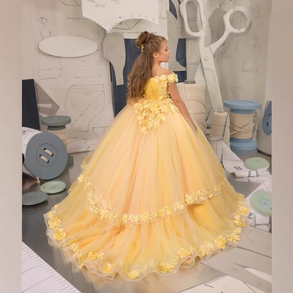 New Amazon Foreign Trade Satin Palace Princess Dress Performance Birthday Flower Girl Wedding Gown Puffy Dress Dropshipping