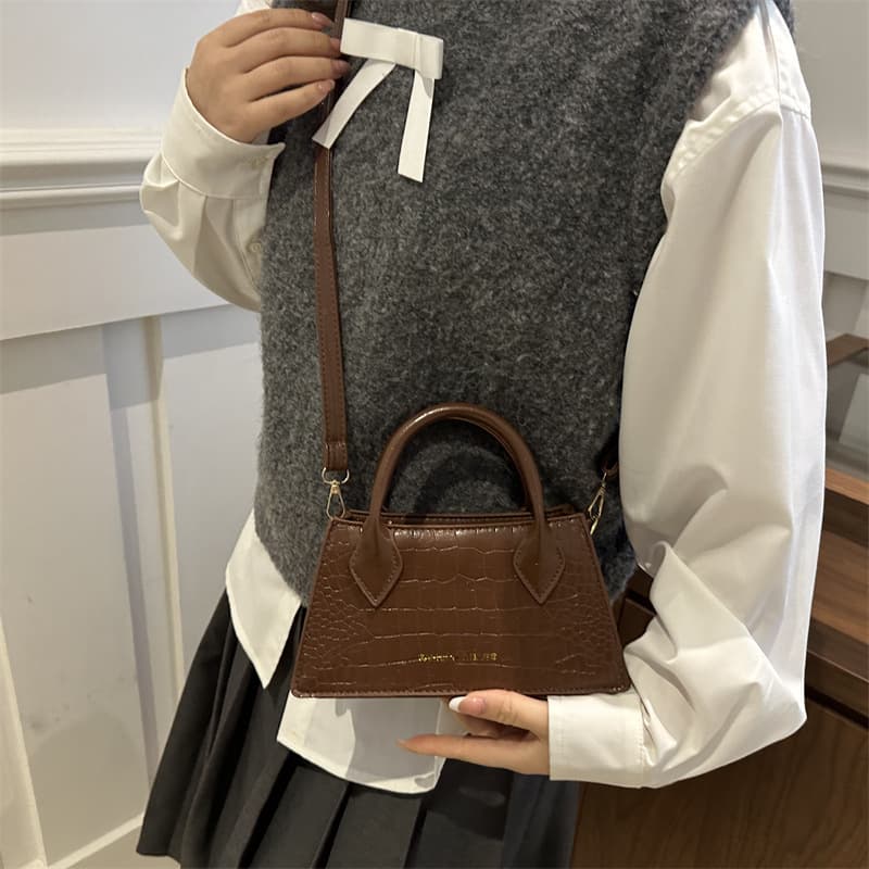 2026 Spring New Retro Textured Minimalist Stylish Casual Crossbody Bag Small Square Bag Fashion Crocodile Pattern Handbag