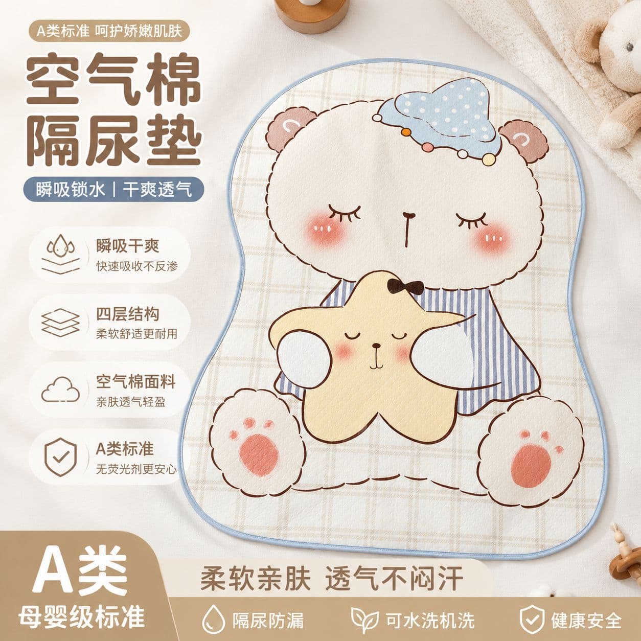 Class A Baby Air Cotton Waterproof Changing Pad, Newborn Delivery Room Essential, Machine Washable, Leak-Proof, Breathable, Large Size, Factory Direct