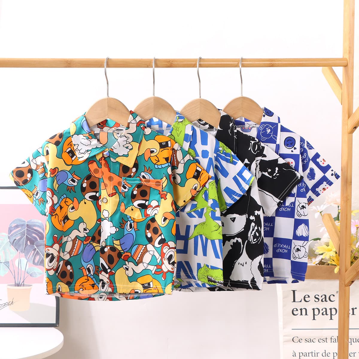 Children's Shirt Boys and Girls Collared Shirt Summer Baby Short Sleeve Floral Shirt Printed Top Wholesale