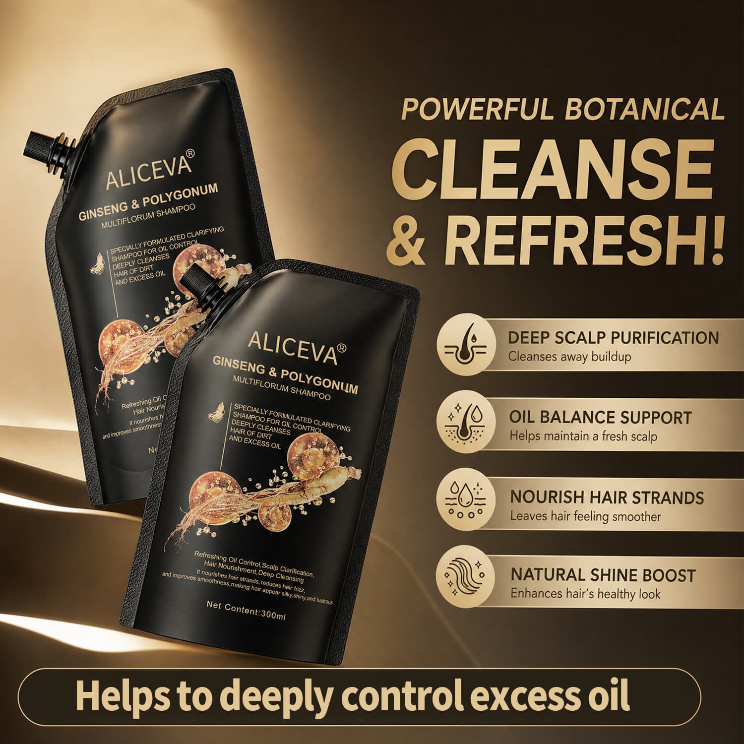Cross-border TK Hot Selling ALICEVA He Shou Wu Herbal Shampoo Smooth Clean Nourish Moisturize