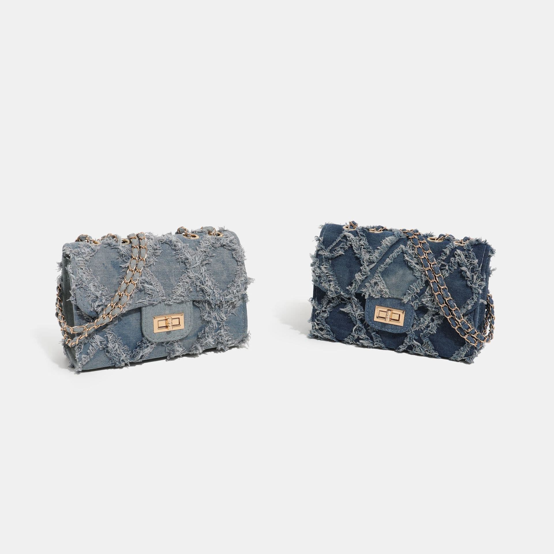 Super Trendy Chanel-Style Denim Patchwork Bag for Women 2025 New Fashion Quilted Small Square Bag Commuter Crossbody Chain Bag