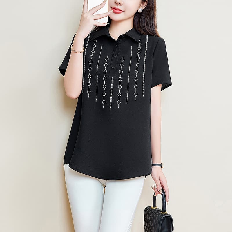 951 Mom's Belly Covering Chiffon Shirt 200 Jin Fat mm Plus Size Women's Summer Loose Shirt Covering Flesh A-Line Top