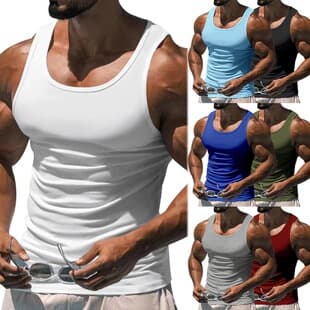 European and American Summer Fitness Sports Training Vest Men Amazon Solid Color Men's Racerback Tank Top T-Shirt